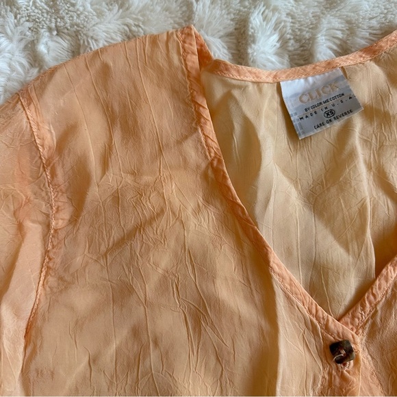 CLICK by Color Me Cotton Peach BOHO Sheer Cropped Button Down USA Women’s XS - Picture 2 of 6